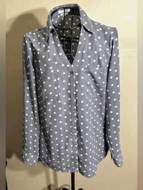 Express original size medium womens shirt blouse career wear  polka dot gray